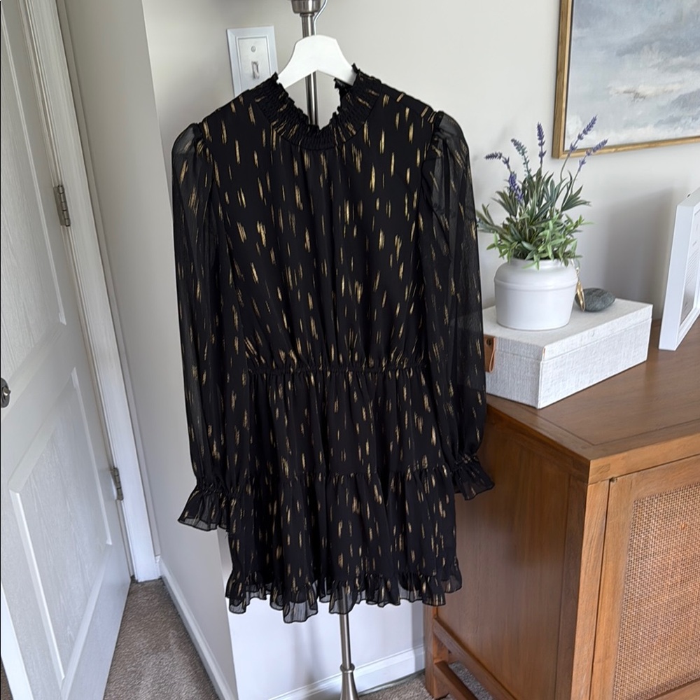 Aqua Bloomingdale’s Black and Gold Women's Dress, Sz. M